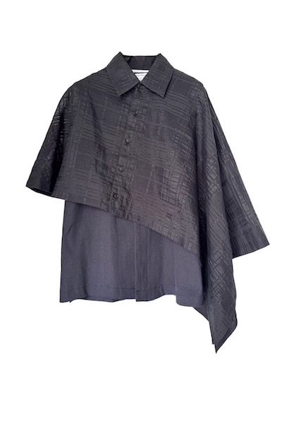 SHEER CHECK JACQUARD CAPE & VEST SET [BLACK]