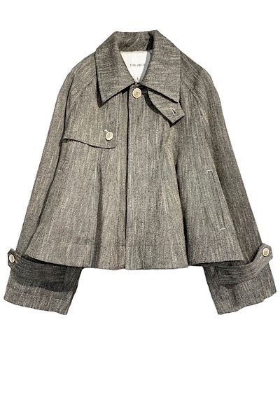 SUMMER TWEED A-LINE TRENCH JACKET[BLACK]