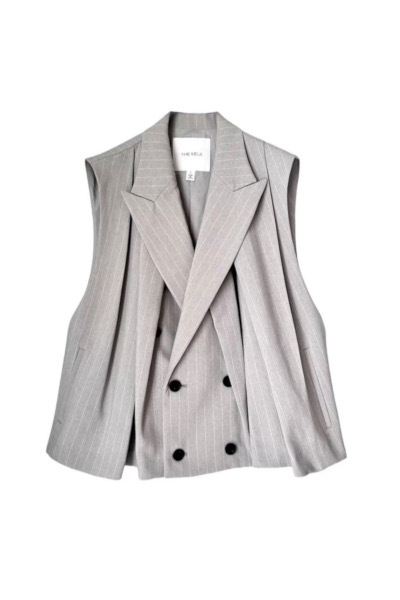 PLEATED BLAZER PINSTRIPE VEST [GREY]
