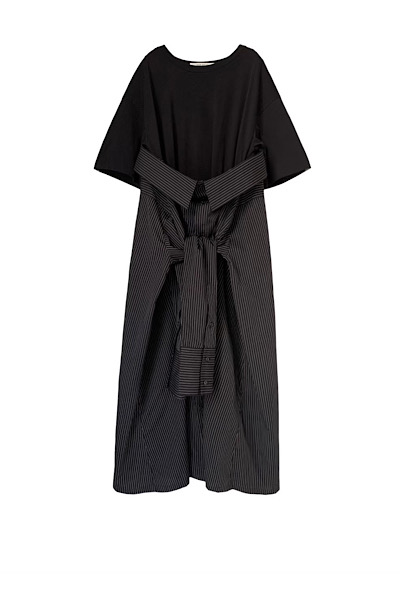 HYBRID T-SHIRT TIE SHIRT DRESS [BLACKBLACK]