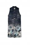 GRADIENT FLORALPRINT DENIM COAT DRESS INDIGO-MULTI