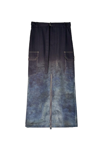 GRADIENT PINSTRIPE��DENIM CARGO SKIRT[INDIGO-MULTI]
