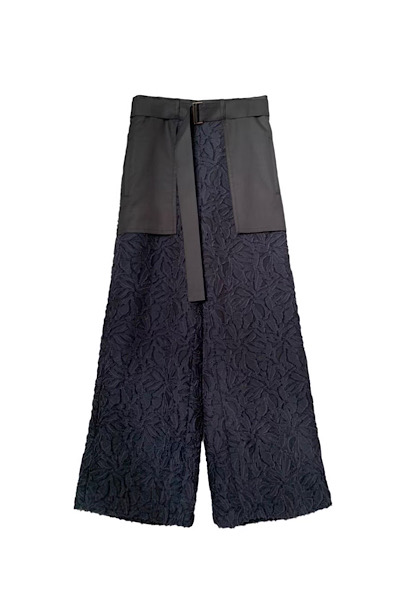 PATCH POCKET WIDE LEG LACE PANTS [NAVY]