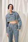 DENIM CROPPED JACKET&SWEAT TOP SET [INDIGOGREIGE]