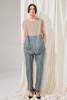 DENIM CROPPED JACKET&SWEAT TOP SET [INDIGOGREIGE]