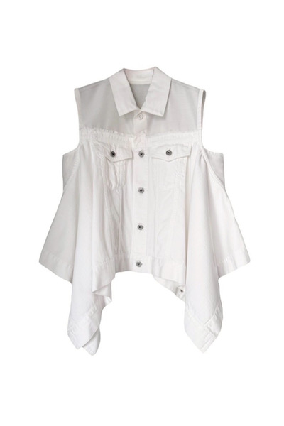 ORGANZA PANEL DENIM VEST [WHITE]