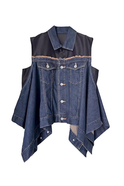 ORGANZA PANEL DENIM VEST [D.INDIGO��BLACK]