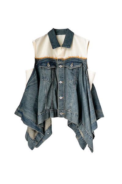 ORGANZA PANEL DENIM VEST [L.INDIGO��IVORY]