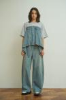 T-SHIRT PANEL FLARED DENIM TOP [L.INDIGO��L.GREY]