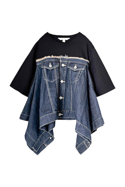 T-SHIRT PANEL FLARED DENIM TOP [D.INDIGO��BLACK]