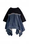 T-SHIRT PANEL FLARED DENIM TOP [D.INDIGO��BLACK]