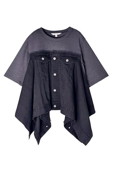 T-SHIRT PANEL FLARED DENIM TOP [B.DENIM��D.GREY]