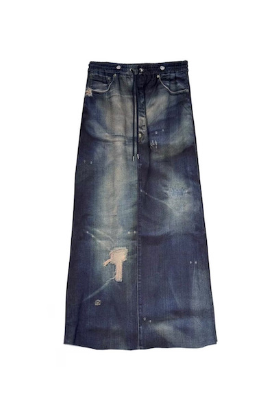 DENIM PRINT DRAWSTRING SKIRT [INDIGO]