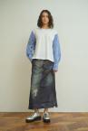 DENIM PRINT DRAWSTRING SKIRT [INDIGO]