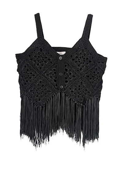 CROCHET KNIT FRINGE TOP [BLACK]