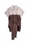 TIED KNIT PANEL SHIRT [IVORY��KHAKI GREEN]