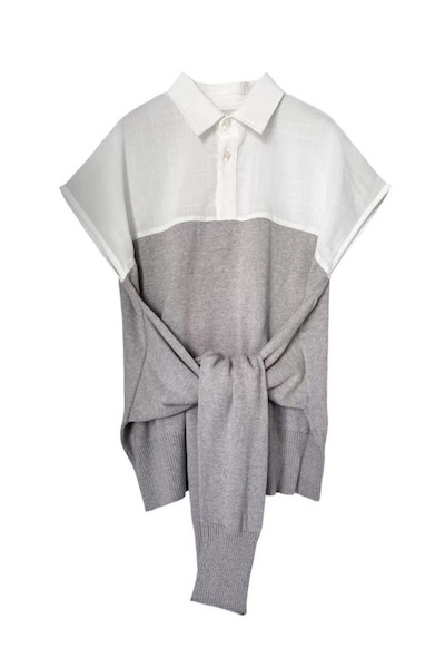 TIED KNIT PANEL SHIRT [WHITE��GREY]
