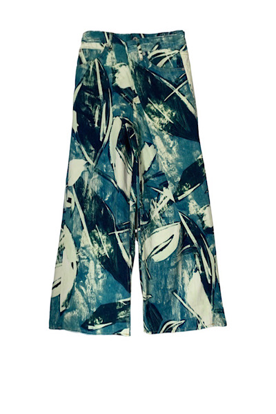 BOTANICAL PRINT DENIM PANTS [GREEN-MULTI]