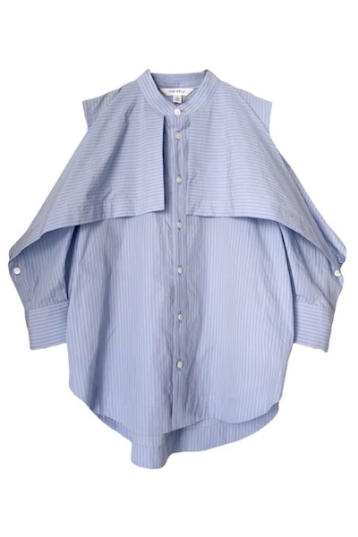 CUT OUT SHOULDER  STRIPE SHIRT[L.BLUE-MULTI]