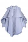 CUT OUT SHOULDER  STRIPE SHIRT[L.BLUE-MULTI]