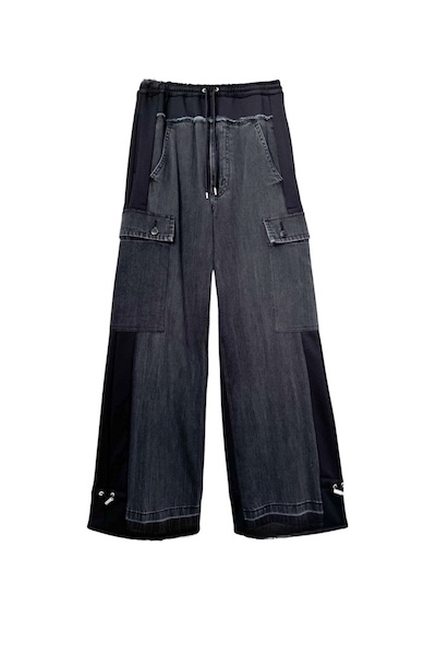HYBRID DENIM CARGO SWEAT PANTS [BLACK]