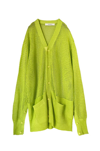 V-NECK KNIT MESH CARDIGAN [YELLOW]
