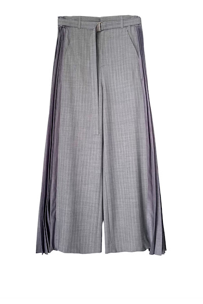 PLEATS PANEL WIDE LEG PANTS [GREY STRIPE]