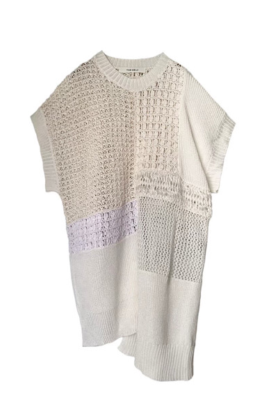 CROCHET PATCHWORK KNIT TOP [WHITE]