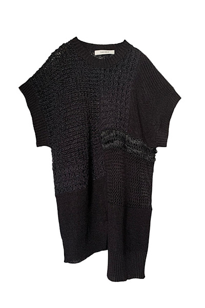 CROCHET PATCHWORK KNIT TOP [BLACK]