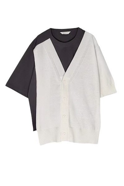 HYBRID V-NECK CARDIGAN TEE [D.GREY��WHITE]