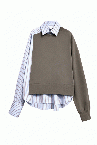 HYBRID SWEAT STRIPE SHIRT [BLUE SHIRT��TAUPE]