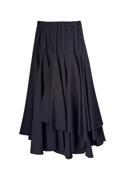 ASYMMETRIC TIERED RUFFLE SKIRT [BLACK]