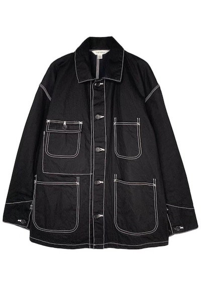 TULLE LAYERED DENIM COVERALL JACKET [BLACK]