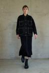 TULLE LAYERED DENIM COVERALL JACKET [BLACK]