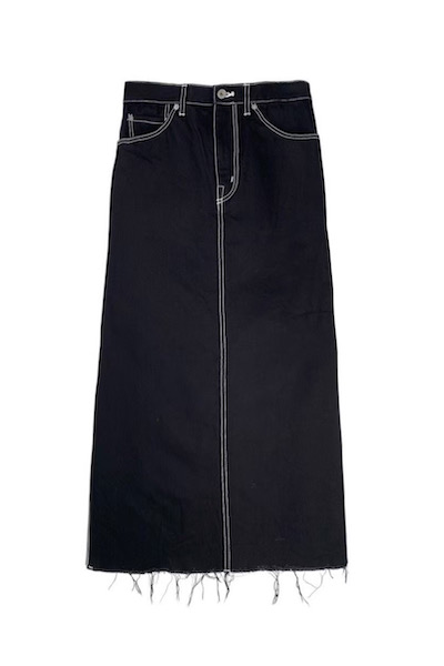 TULLE LAYERED BACK PEPLUM DENIM SKIRT[BLACK]