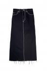 TULLE LAYERED BACK PEPLUM DENIM SKIRT[BLACK]