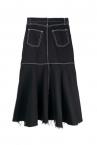 TULLE LAYERED BACK PEPLUM DENIM SKIRT[BLACK]
