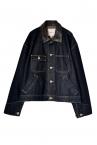 FAUX LEATHER COLLAR DENIM JK [DARK INDIGO��BLACK]