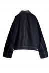 FAUX LEATHER COLLAR DENIM JK [DARK INDIGO��BLACK]
