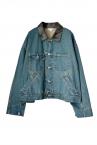 FAUX LEATHER COLLAR DENIM JK [LIGHT INDIGO��GREY]