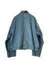 FAUX LEATHER COLLAR DENIM JK [LIGHT INDIGO��GREY]
