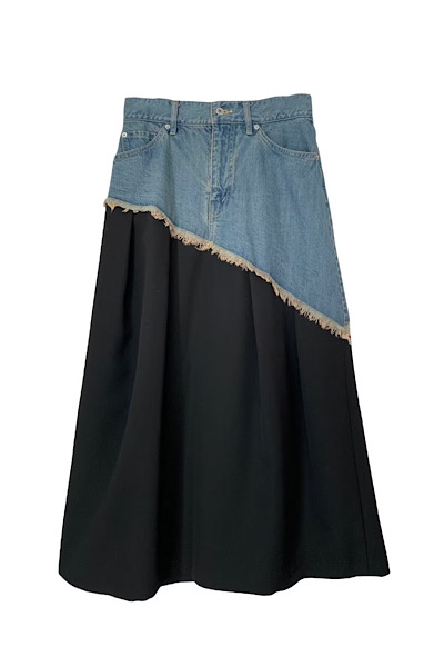 HYBRID SUITING DENIM SKIRT [BLACK  INDIGO]