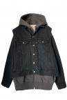 DENIM SLEEVE HOODIE VEST SET [GREYBLACK]