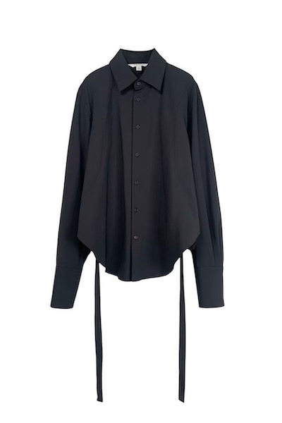 PINSTRIPE BACK PANEL BELTED SHIRT [BLACK]