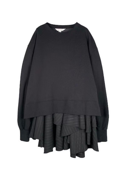 PINSTRIPE PEPLUM HEM HYBRID SWEATSHIRT [BLACK]