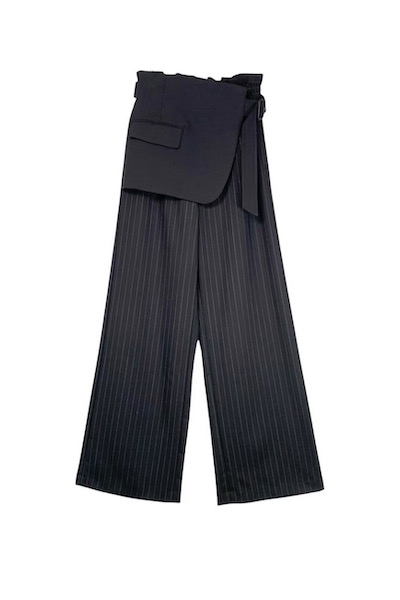 BLAZER PANEL PINSTRIPE WIDE LEG PANTS [BLACK]