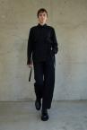 BLAZER PANEL PINSTRIPE WIDE LEG PANTS [BLACK]