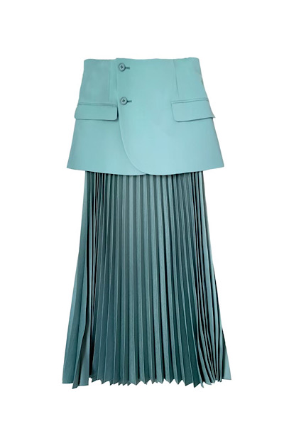 DETACHABLE BLAZER PANEL PLEATED SKIRT [GREEN]