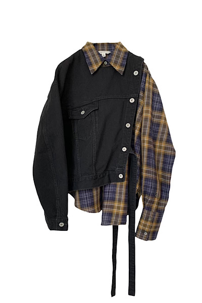 DETACHABLE DENIM CHECK SHIRT [BLACK MULTI]