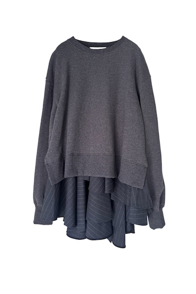 PINSTRIPE PEPLUM HEM HYBRID SWEATSHIRT [GREY]